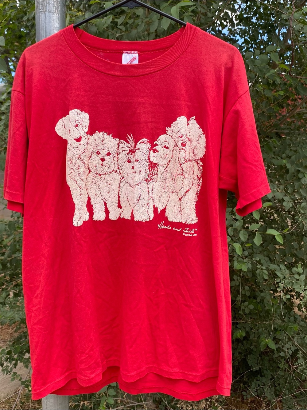 Vintage Heads And Tails Dog Shirt Mens XL Red Graphic Jerzees Made USA